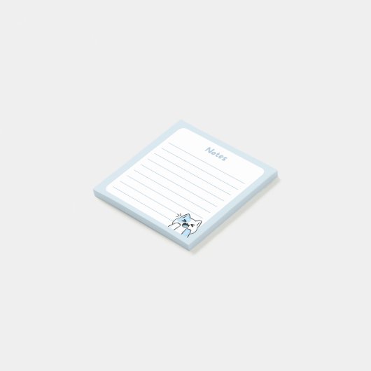 Pastel Blauw Kawaii Chibi Lachende kat Post-it® Notes (Schuin)