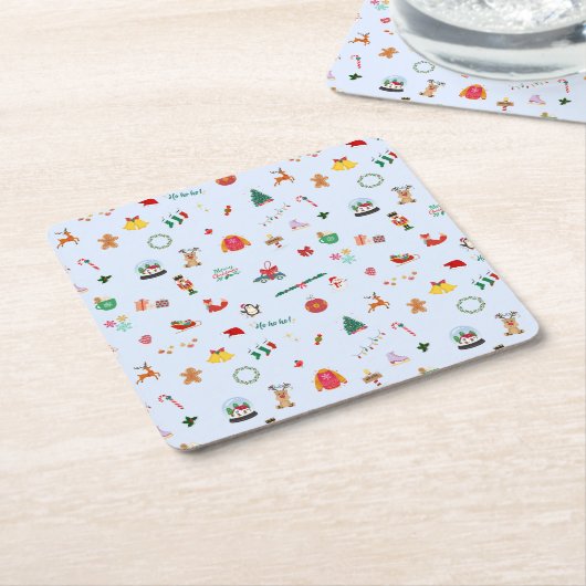 Pastel blauw kersthuis decoratie kartonnen onderzetters (Schuin)