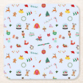 Pastel blauw kersthuis decoratie kartonnen onderzetters (Voorkant)