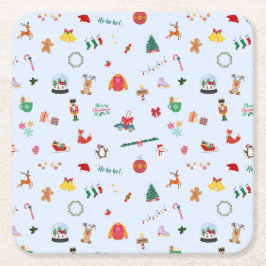 Pastel blauw kersthuis decoratie kartonnen onderzetters