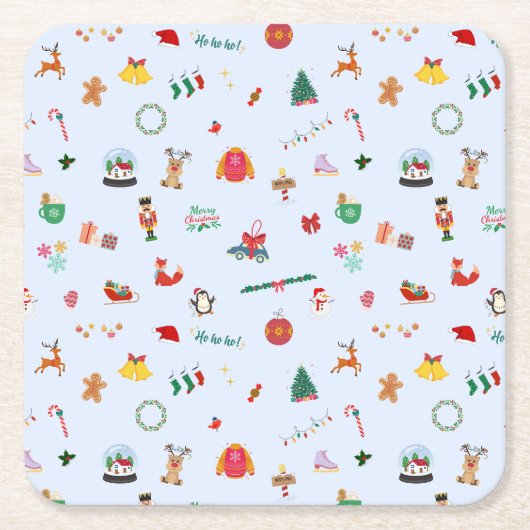 Pastel blauw kersthuis decoratie kartonnen onderzetters (Voorkant)