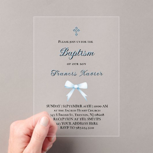 pastel blauw kleine boog Doop Acryl Uitnodigingen (Insitu (Draagbaar))