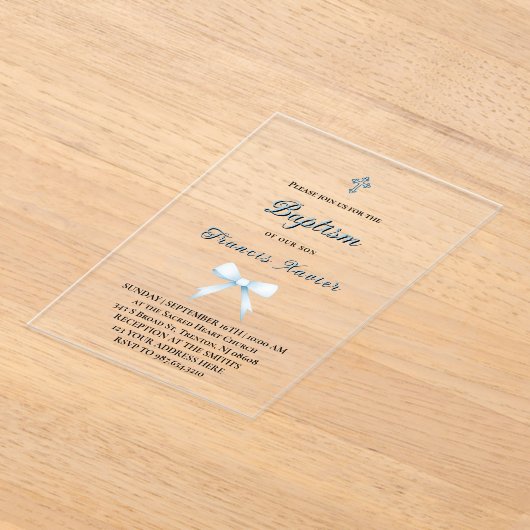 pastel blauw kleine boog Doop Acryl Uitnodigingen (Laagn)