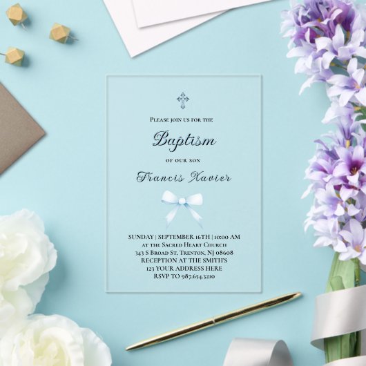 pastel blauw kleine boog Doop Acryl Uitnodigingen (Insitu (Huwelijk))