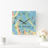 Pastel blauw kleine hartjes, naam, rond of vierkan vierkante klok (Huis)