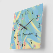 Pastel blauw kleine hartjes, naam, rond of vierkan vierkante klok (Hoek)