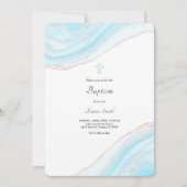 pastel blauw marmer Doop baby boy uitnodiging (Voorkant)