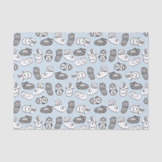 Pastel blauw met handgetekende Baby Tissuepapier (Voorkant)