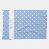 Pastel blauw met witte harten gepersonaliseerd theedoek (Horizontaal)