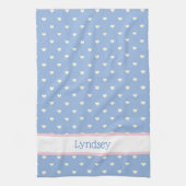 Pastel blauw met witte harten gepersonaliseerd theedoek (Verticaal)