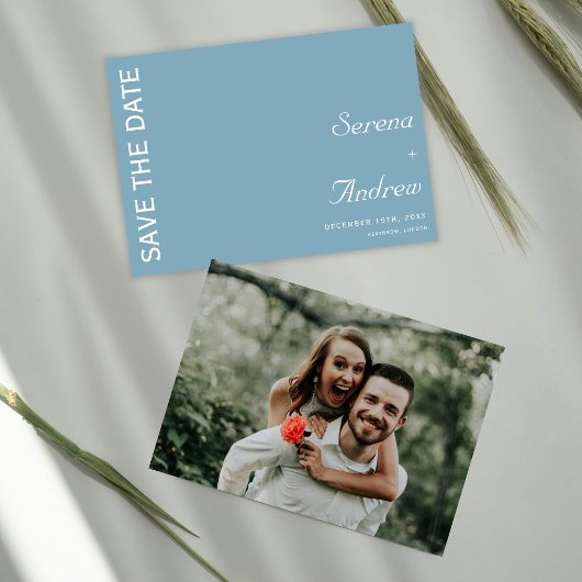 Pastel Blauw Minimalist Plain Chic Artsy Bruiloft Kaart