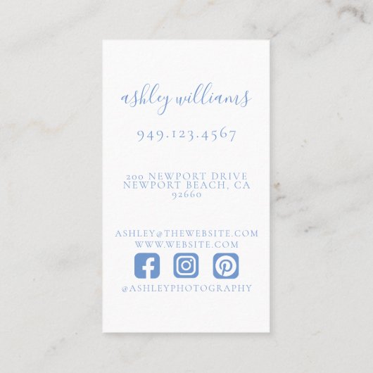 Pastel Blauw Monogram Professionele Bloemkam Visitekaartje (Achterkant)