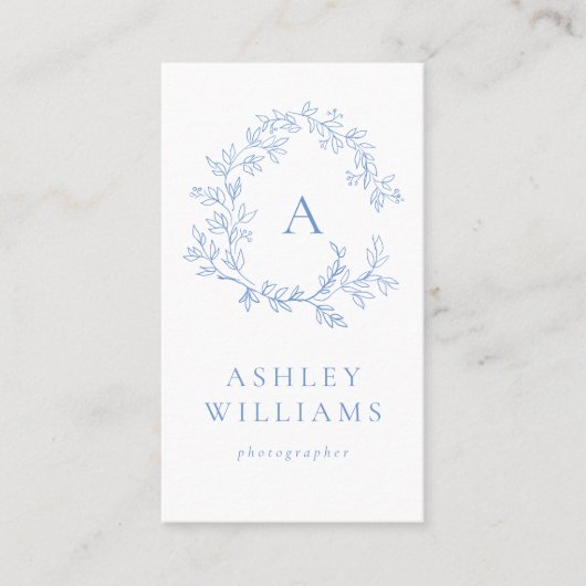 Pastel Blauw Monogram Professionele Bloemkam Visitekaartje (Voorkant)