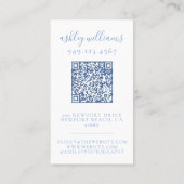 Pastel Blauw Monogram QR Code Bloemkam Visitekaartje (Achterkant)