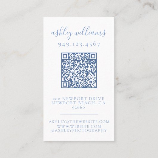 Pastel Blauw Monogram QR Code Bloemkam Visitekaartje (Achterkant)