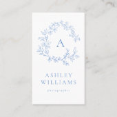 Pastel Blauw Monogram QR Code Bloemkam Visitekaartje (Voorkant)