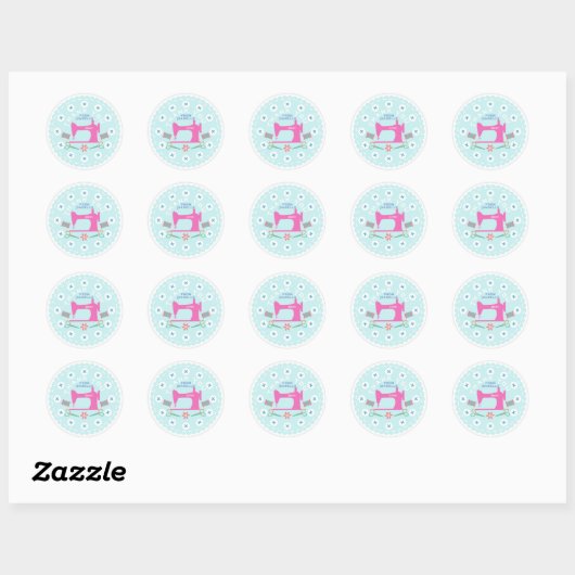 Pastel blauw naainaaimachine ronde sticker (Vel)