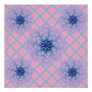 Pastel Blauw Paarse Bloem Motief Esthetische Naadl Perfect Poster