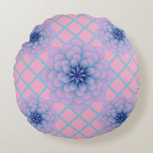 Pastel Blauw Paarse Bloem Motief Esthetische Naadl Rond Kussen