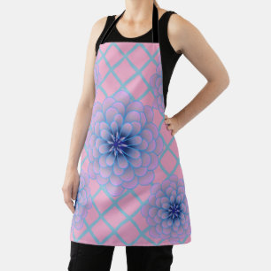 Pastel Blauw Paarse Bloem Motief Esthetische Naadl Schort