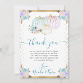 Pastel Blauw & Paarse Bloemen Pompoenen Fall Weddi Bedankkaart (Voorkant)
