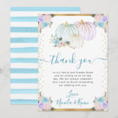 Pastel Blauw & Paarse Bloemen Pompoenen Fall Weddi Bedankkaart