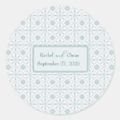 Pastel blauw patroon bruiloft ronde sticker (Voorkant)