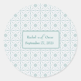 Pastel blauw patroon bruiloft ronde sticker