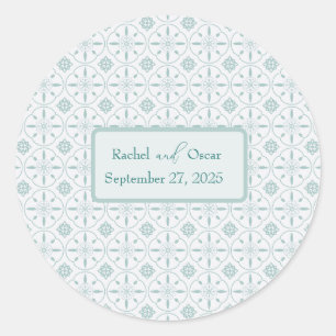 Pastel blauw patroon bruiloft ronde sticker