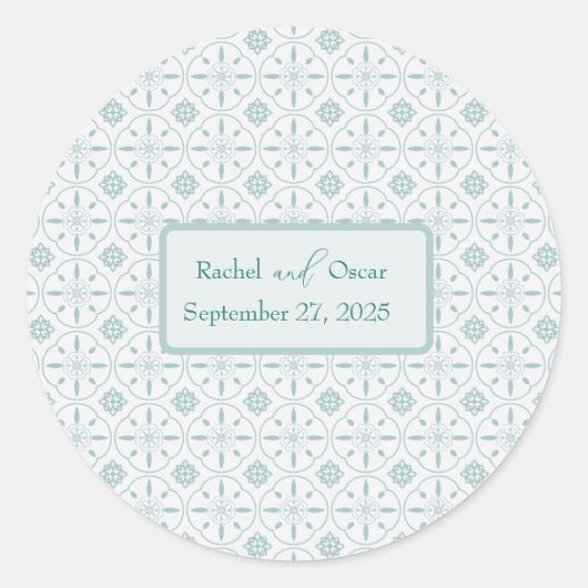 Pastel blauw patroon bruiloft ronde sticker (Voorkant)
