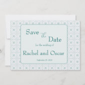 Pastel blauw patroon bruiloft save the date (Voorkant)