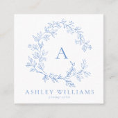 Pastel Blauw QR Code Monogram Bloemkam Vierkante Visitekaartje (Voorkant)