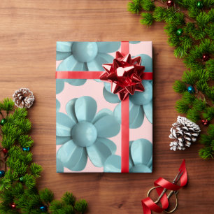 Pastel Blauw Retro Daisy MOD Bloem Bruiloft Roze Cadeaupapier