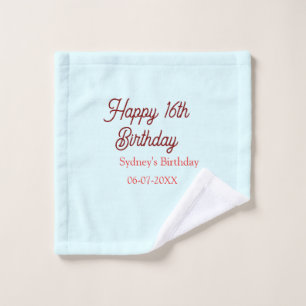 Pastel blauw rood gelukkige 16e verjaardag naam da washandje