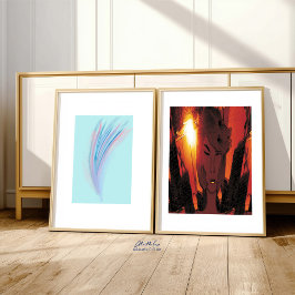 Pastel Blauw Roze Abstracte Vleugels met Veren Poster