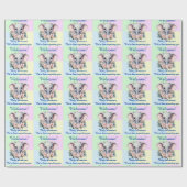 Pastel blauw roze Baby shower Naam toevoegen Eleph Cadeaupapier (Vlak)