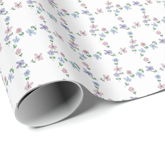 Pastel blauw roze bloem raster cadeaupapier (Rol Hoek)