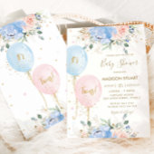 Pastel Blauw Roze Bloemen Ballonnen Twins Baby sho Kaart