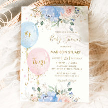 Pastel Blauw Roze Bloemen Ballonnen Twins Baby sho