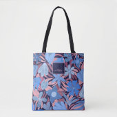 Pastel Blauw Roze Bloemen Bladeren Glitter Monogra Tote Bag (Voorkant)