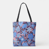 Pastel Blauw Roze Bloemen Bladeren Glitter Monogra Tote Bag (Achterkant)
