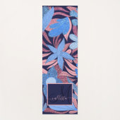 Pastel Blauw Roze Bloemen Bladeren Glitter Monogra Yogamat (Voorkant)