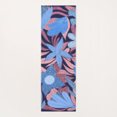 Pastel Blauw Roze Bloemen Bladeren Glitter Monogra Yogamat (Achterkant)