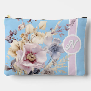 Pastel Blauw & Roze Bloemen Monogram Etui