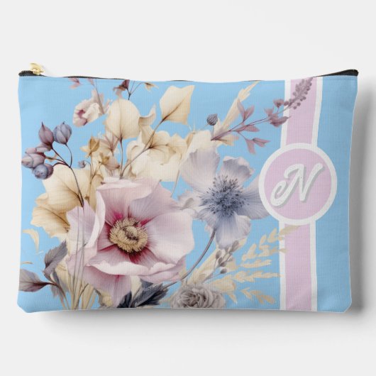 Pastel Blauw & Roze Bloemen Monogram Etui (Voorkant)