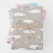 Pastel blauw roze en grijs Beluga Baby walvisontwe Inpakpapier Vel (In situ)