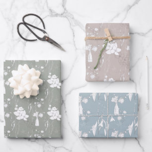 Pastel blauw roze en grijs vaas met bloemen inpakpapier vel