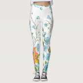 Pastel Blauw Roze & Geel Bloemen Design Leggings (Voorkant)