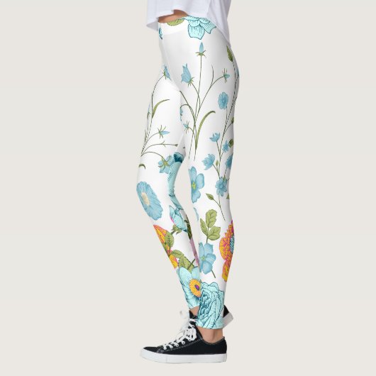 Pastel Blauw Roze & Geel Bloemen Design Leggings (Links)