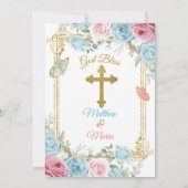 Pastel Blauw Roze Goud Doop & 1e Verjaardag Kaart (Achterkant)